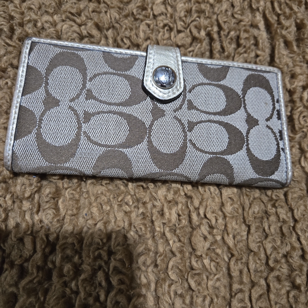 Coach Tan and Silver Checkbook & Card Holder